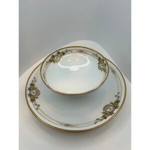 Hand Painted Nippon Chip/Dip Bowl w/Attached Plate Gold Moriage Floral Vintage